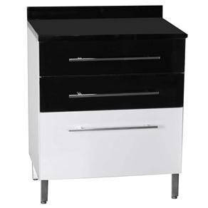 Balcão Bartira Glamour com 1 Gavetão e 2 Gavetas - Branco/Preto