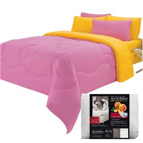 Jogo de Cama Casal Brilhante City Home Verão + Protetor de Colchão Casal Fibrasca Pele de Pêssego