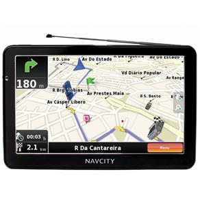 Navegador GPS NavCity NC750 com Tela LCD Touch Screen de 7", Transmissor FM e TV Digital – Preto