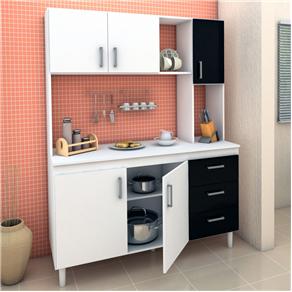 Cozinha Angélica Politorno com 5 portas e 3 Gavetas - Branco/Preto