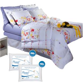 Jogo de Cama Casal Kacyumara Florata 150 Fios + 2 Travesseiro Penas de Ganso Plumasul