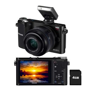 Câmera Samsung NX200 Preta c/ Tela Amoled 3,0”, 20.3MP, Vídeo Full HD, PictBridge, Lente Intercambiável, Conexão HDMI e Detector de Face + Cartão 4GB