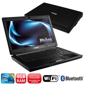 Notebook Philco PHN 14511 com Intel Core 2 Duo, 4GB, 320GB, Gravador de DVD, Leitor de Cartões, Wireless, Bluetooth, Webcam, LCD 14" e Linux