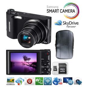 Câmera Samsung Smart WB150F Preta c/ LCD 3,0”, 14.2MP, Zoom Óptico 18x, Conexão Wi-fi, Vídeo HD, Panorâmica e Estabilizador de Imagem + Micro SDHC 8GB