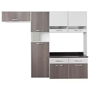 Cozinha Bartira Lorena com 3 Peças e Balcão Bartira Lorena com 2 Portas  - Branco/Ciliegio