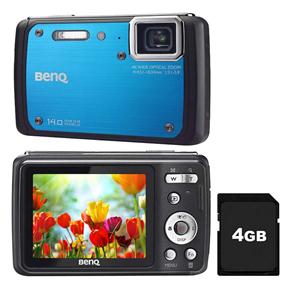 Câmera Digital BenQ LM100 Azul c/ Visor LCD 2,7”, 14MP, Zoom Óptico 4x e A Prova d’água + Cartão SD 4GB