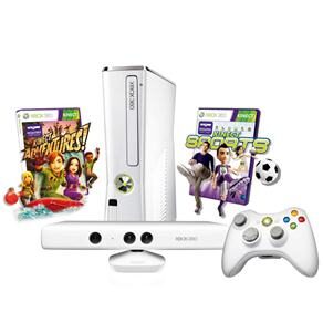 Console Microsoft Xbox 360 Branco com 4 GB de Memória + Kinect Branco + Jogos Kinect Adventures e Kinect Sports - X360