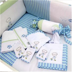 Conjunto para Berço Tribeca com Futebol Bordado Verde/Azul/Branco - 15 Peças