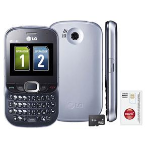 Celular Desbloqueado LG C375 Dark Blue QWERTY com Dual Chip, Câmera 2MP, MP3, Rádio FM,Wi-Fi, Fone de Ouvido e Cartão 2GB  + Chip Único Claro Pré-Pago
