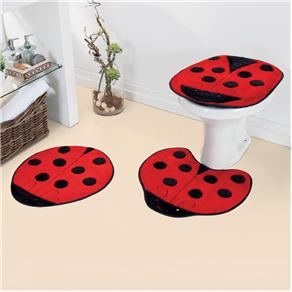 Jogo de Tapetes de Banheiro Joaninha Duda tapetes - Vermelho/Preto