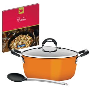 Risoteira Tramontina Mônaco Laranja Com Colher de Silicone,Tampa de Vidro e Um Exclusivo Livro de Receitas Para Risotos - 2 Peças