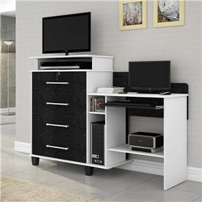 Cômoda RV Móveis com 4 Gavetas e Espaço para TV/DVD - Branco/Preto