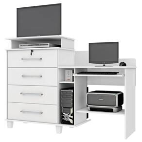 Cômoda RV Móveis com 4 Gavetas e Espaço para TV/DVD - Branco