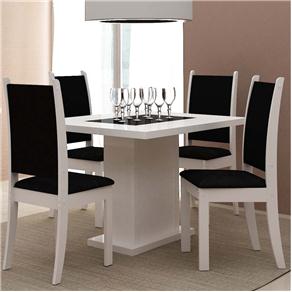 Mesa de Jantar Madesa Milenium Tamburato 5174 120cm com 4 Cadeiras Madesa Premium 4175 - Branco/Preto