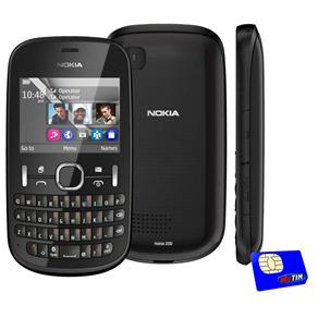 Celular Desbloqueado Tim Nokia Asha 200 Grafite com Dual Chip, Qwerty, Câmera 2MP, MP3, Bluetooth, Fone de Ouvido e Cartão 2GB + Chip TIM Pré-Pago