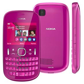 Celular Desbloqueado Nokia Asha 200 Rosa com Dual Chip, Teclado Qwerty, Câmera 2MP, Rádio FM, MP3, Bluetooth, Fone de Ouvido e Cartão 2GB