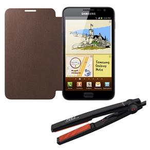 Celular Desbloqueado Samsung Galaxy Note com Processador de 1.4GHz, Tela de 5.3’’, Android 2.3 + Capa Flip Cover Samsung - Marrom  + Prancha GA.MA