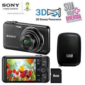 Câmera Sony Cyber-shot DSC-WX50/B Preta c/ 16.2MP, LCD de 2,7”, Zoom Óptico de 5x, Fotos em 3D e Vídeos em Full HD + Cartão SD 8GB+ Bolsa Stillo Preto