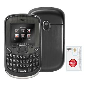 Celular Desbloqueado Claro Alcatel OT355 Cinza QWERTY, Dual Chip, c/ Câmera, Rádio FM, Viva-voz + Fone de Ouvido + Chip Único Claro Pré-Pago 