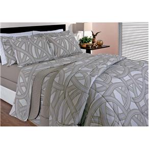 Edredom Casal Kacyumara Labirinto 150 Fios - Fendi/Branco