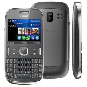 Celular Desbloqueado Nokia Asha 302 Cinza c/ Câmera 3.2MP, Teclado QWERTY, Internet 3G e Wi-fi, Quadriband e Rádio FM/MP3/MP4 + Fone + Cartão de 2GB 