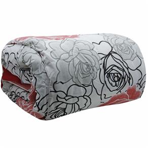 Edredom Solteiro Camesa Microfibra - Branco/Cinza/Vermelho