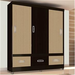 Guarda-Roupa Araplac Califórnia com 3 Portas de Correr e 3 Gavetas - Tabaco/Amêndoa 