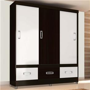 Guarda-Roupa Araplac Califórnia com 3 Portas de Correr e 3 Gavetas - Tabaco/Branco 