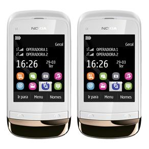 Celular Desbloqueado Nokia C2-03 Branco/ Dourado Dual c/ Câmera 2MP, touch Screen, Rádio FM, MP3, Bluetooth, Fone de Ouvido e Cartão 2 GB - 2 Unidades