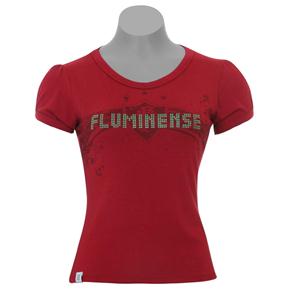 Camiseta Fluminense Braziline Feminina Bless Manga Franzida - Vermelha