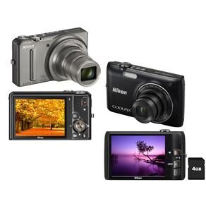 Câmera Digital Nikon Coolpix S9100 Prata c/12.1 MP,Zoom Óptico 18x,LCD 3.0" + Câmera Digital Nikon Coolpix S4100 Preta c/14MP,LCD 3.0" + Cartão SD 4GB
