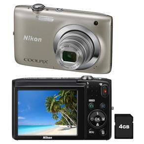Câmera Digital Nikon Coolpix S2600 Prata c/ LCD 2,7”, 14 MP, Zoom Óptico 5x, Estabilizador de Imagem, Vídeo HD + Cartão de 4GB