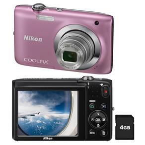 Câmera Digital Nikon Coolpix S2600 Rosa c/ LCD 2,7”, 14 MP, Zoom Óptico 5x, Estabilizador de Imagem, Vídeo HD + Cartão de 4GB