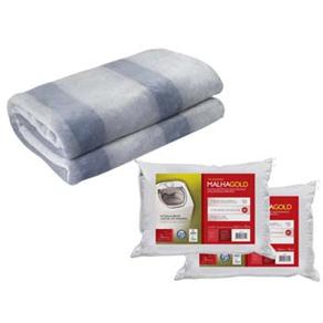 Cobertor Casal Camesa Degradee - Jeans + 2 Travesseiros de Fibra de Poliéster Fibrasca Malha Gold