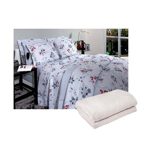 Jogo de Cama Casal Kacyumara Bel 150 Fios - Branco/Cinza + Cobertor Casal Camesa Neo - Pérola