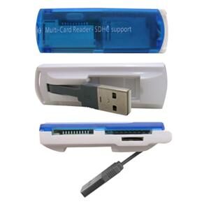 Leitor de Cartão de Memória SD Yasin  4X1 LU-103/20358 Azul c/ 4 Slots diferentes Compatível com até 17 tipos de Cartões
