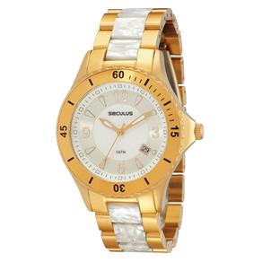 Relógio Feminino Analógico Seculus Moda Chic 23314LPSFDS2 – Branco/ Dourado