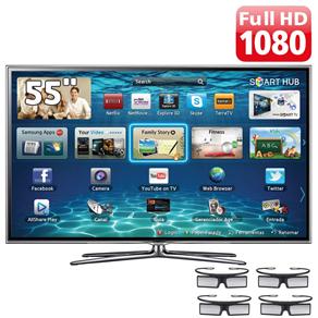TV 55" Slim LED 3D Samsung Série 6 ES6800 UN55ES6800GXZD Full HD com Smart TV, Conversor Digital, Wireless LAN, Conversor 2D - 3D e 4 Óculos 3D
