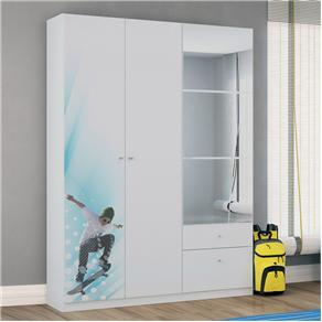 Guarda-Roupa Kappesberg com 3 Portas e 2 Gavetas – Branco/Azul