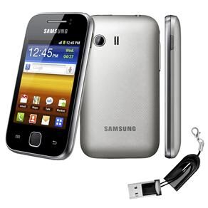 Celular Desbloqueado Claro Samsung Galaxy Y GT-S5360 com Android 2.3, Wi-Fi + Fone de Ouvido + Cartão 2GB + Mini Leitor de Memória Yasin LU-102/203358