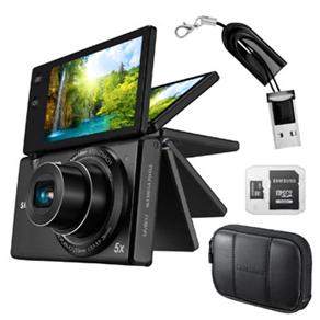 Câmera Digital Samsung MV800 Preta c/ LCD 3”, 16.1MP, Touch, Zoom Óptico 5x + Cartão Micro SDHC 4GB + Mini Leitor de Memória Yasin LU-102/203358 Preto