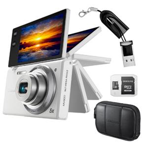 Câmera Digital Samsung MV800 Branca c/LCD 3”, 16.1MP, Touch, Zoom Óptico 5x + Cartão Micro SDHC 4GB + Mini Leitor de Memória Yasin LU-102/203358 Preto