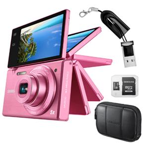 Câmera Digital Samsung MV800 Rosa c/ LCD 3”, 16.1MP, Touch, Zoom Óptico 5x + Cartão Micro SD 4GB + Mini Leitor de Memória Yasin LU-102/203358 Preto