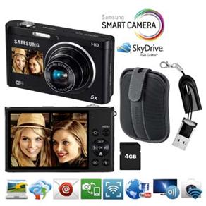 Câmera Samsung DV300 Dual View Preta c/ 16.1MP, LCD 3.0", Zoom Óptico 5x, Wi-Fi + Micro SDHC 4GB + Mini Leitor de Memória Yasin LU-102/203358 Preto