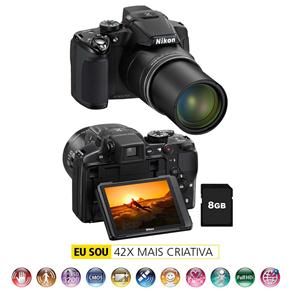 Câmera Digital Nikon CoolPix P510 Preta c/ LCD 3,0”, 16.1 MP, Zoom Óptico de 42x, Sensor CMOS, Vídeo em Full HD (1080p) e GPS + Cartão 8GB