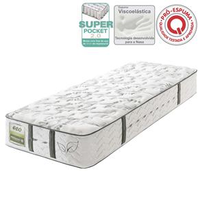 Colchão Solteiro Minaspuma Eco Confort Verde com Molas Super Pocket - 28x88x188cm