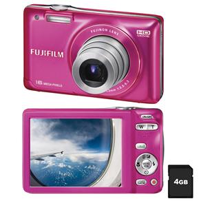 Câmera Digital Fujifilm Finepix JX580 Rosa com LCD 3.0", 16MP, Zoom Óptico 5x, Vídeo em HD, Detector de Face e Sorriso + Cartão de 4GB