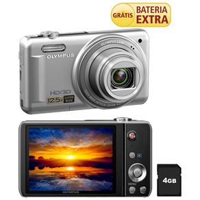 Câmera Digital Olympus VR-330 Silver c/ LCD 3.0”, 14MP, Zoom Óptico 12,5x, Foto 3D, Foto Panorama, Dupla Estabilização, Vídeo HD + Cartão SD 4GB 