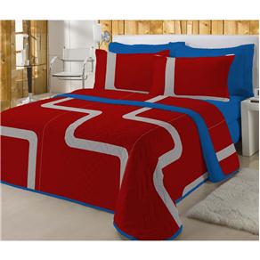 Jogo de Cama Queen Brilhante A Fazenda 5 - Vermelho/Cinza/Azul Royal