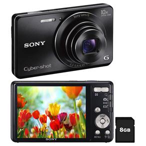 Câmera Digital Sony Cyber-Shot DSC-W690 Preta c/ 16.1MP, LCD 3.0”, Zoom Óptico 10x, Foto Panorâmica, Vídeo HD, Detector de Face e Sorriso + Cartão 8GB